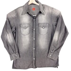 Boss‎ Hugo Boss Shirt Mens 2XL Gray Denim Chambray Western Cowboy Long Sleeve
